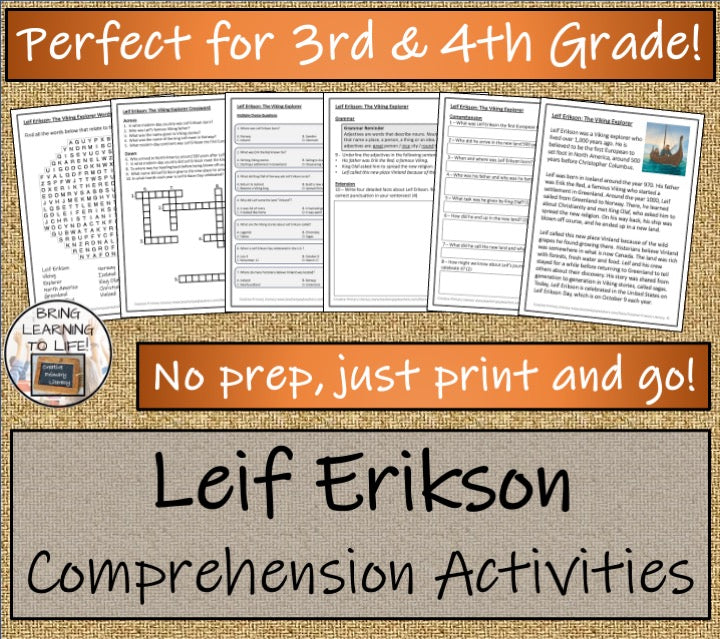 Leif Erikson Close Reading Comprehension Activities | 3rd Grade & 4th Grade