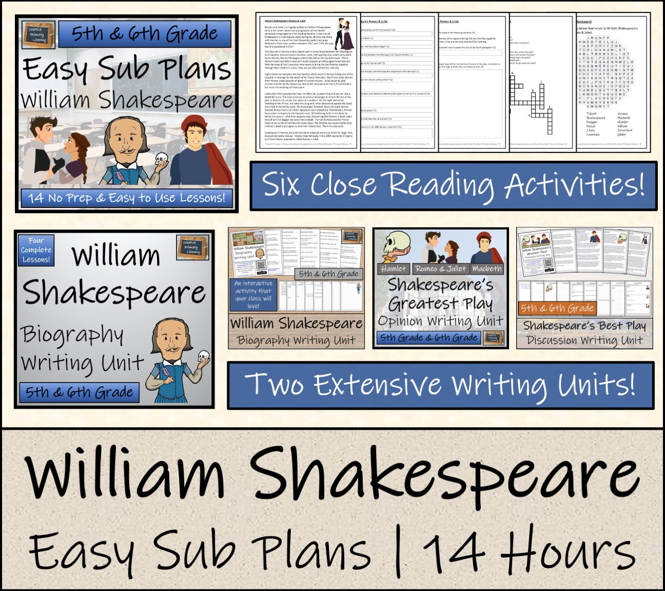 Emergency Sub Plans | William Shakespeare Bundle | 5th Grade & 6th Grade