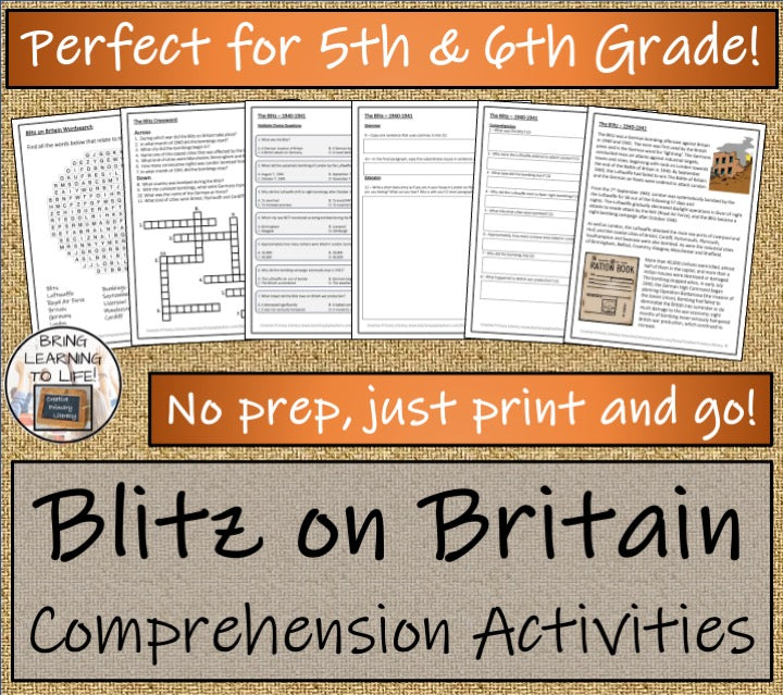 Blitz on Britain World War II Close Reading Comprehension | 5th & 6th Grade