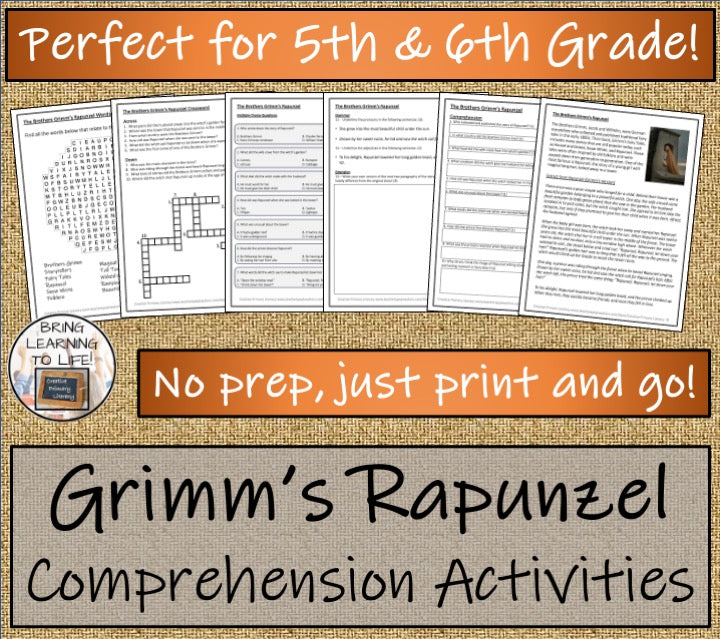 Brothers Grimm's Rapunzel Reading Comprehension | 5th Grade & 6th Grade
