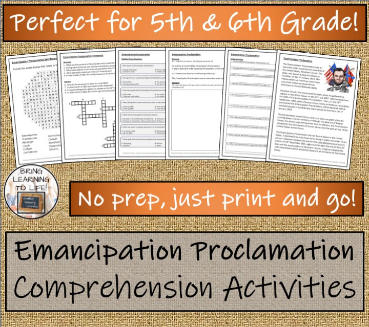 Emancipation Proclamation Close Reading Comprehension | 5th Grade & 6th Grade