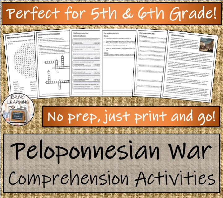 Peloponnesian War Close Reading Comprehension Activities | 5th Grade & 6th Grade