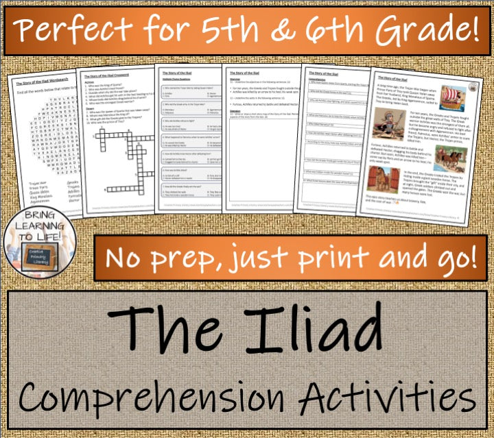 The Iliad Close Reading Comprehension Activities | 5th Grade & 6th Grade