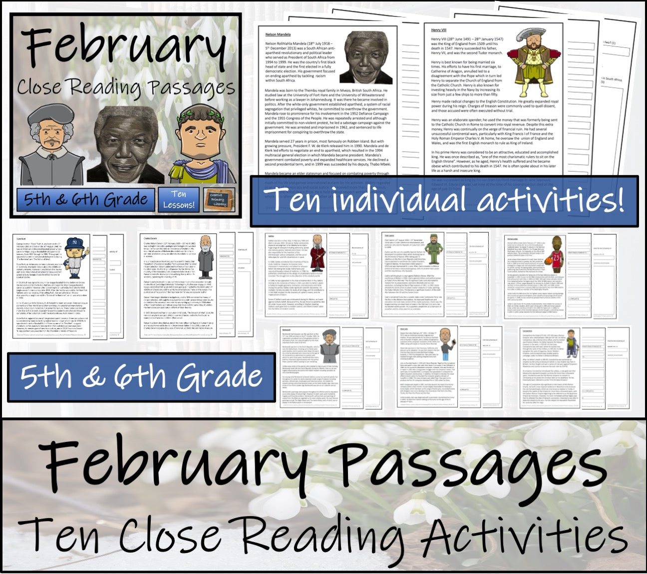 February Close Reading Comprehension Passages | 5th Grade & 6th Grade