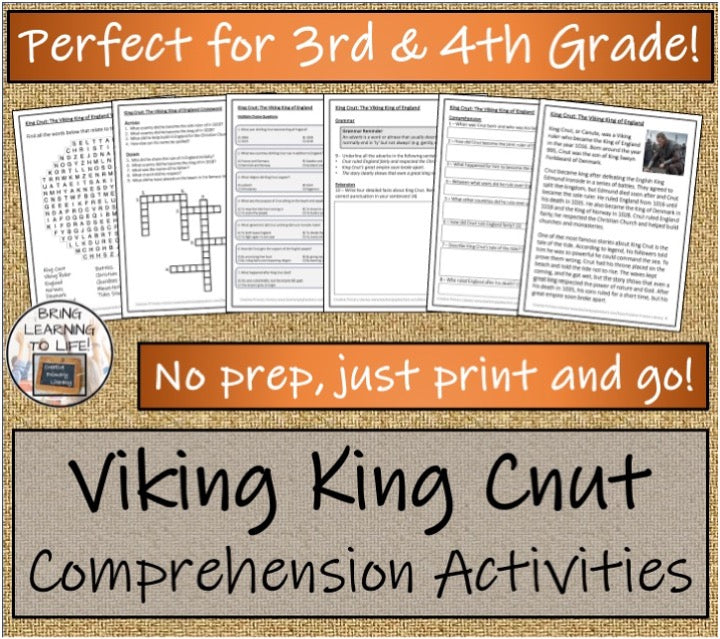 Viking King Cnut Close Reading & Biography Bundle | 3rd Grade & 4th Grade