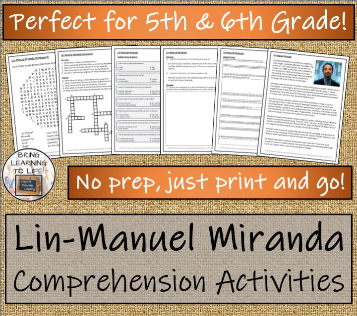 Lin-Manuel Miranda Close Reading Comprehension Activities | 5th & 6th Grade