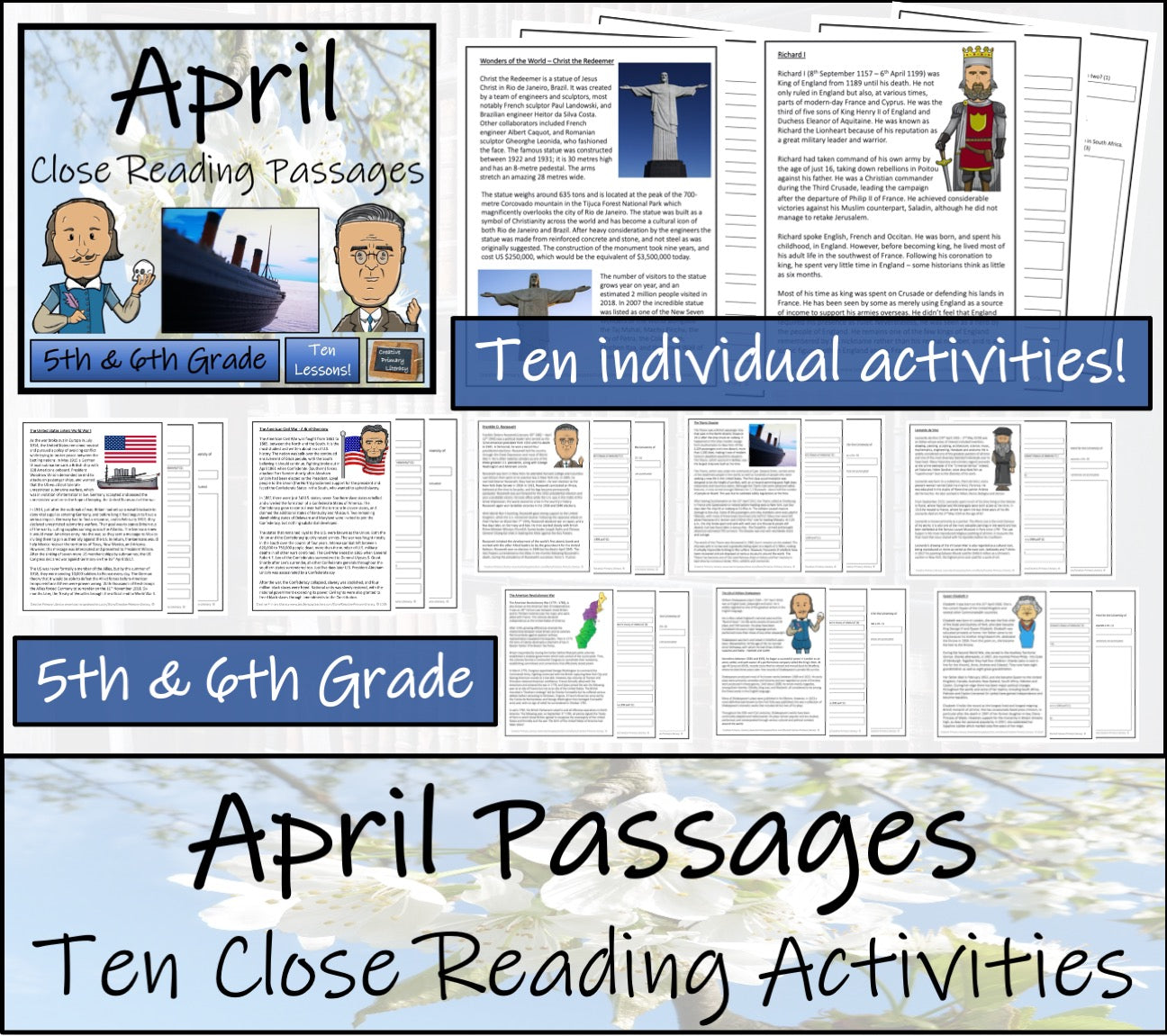 April Close Reading Comprehension Passages | 5th Grade & 6th Grade