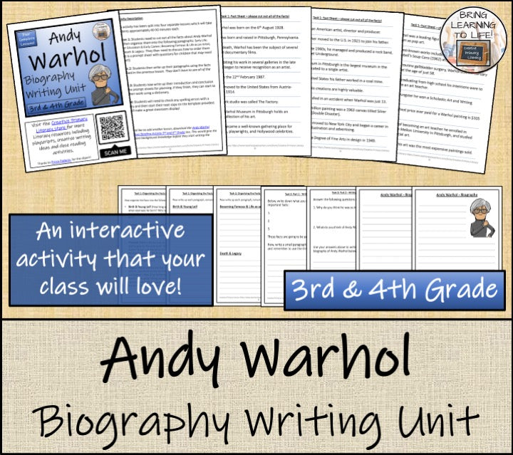 Andy Warhol Biography Writing Unit | 3rd–4th Grade | Art History