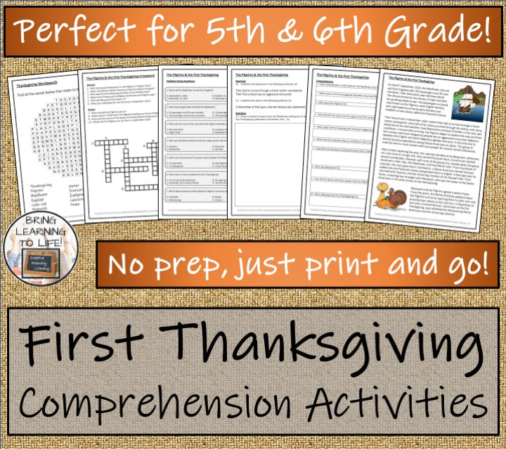 The Pilgrims & First Thanksgiving Close Reading Comprehension | 5th & 6th Grade
