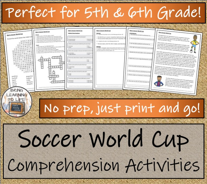 Soccer World Cup Close Reading Comprehension Activity | 5th Grade & 6th Grade