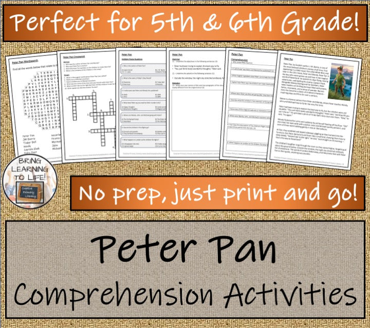 Peter Pan Fiction Reading Comprehension | 5th Grade & 6th Grade