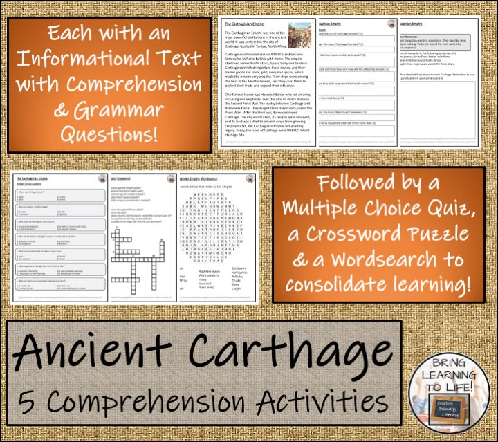 Carthaginian Empire Close Reading Comprehension Bundle | 3rd Grade & 4th Grade