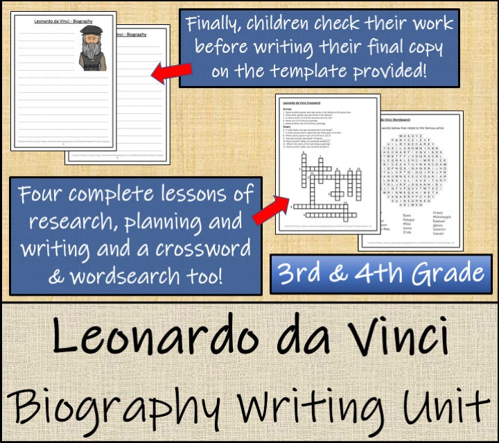 Leonardo da Vinci Biography Project & Writing Unit | 3rd Grade & 4th Grade