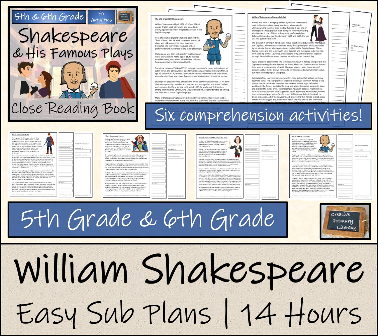 Emergency Sub Plans | William Shakespeare Bundle | 5th Grade & 6th Grade