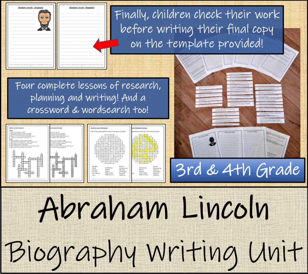 Abraham Lincoln Biography Writing Unit | 3rd Grade & 4th Grade