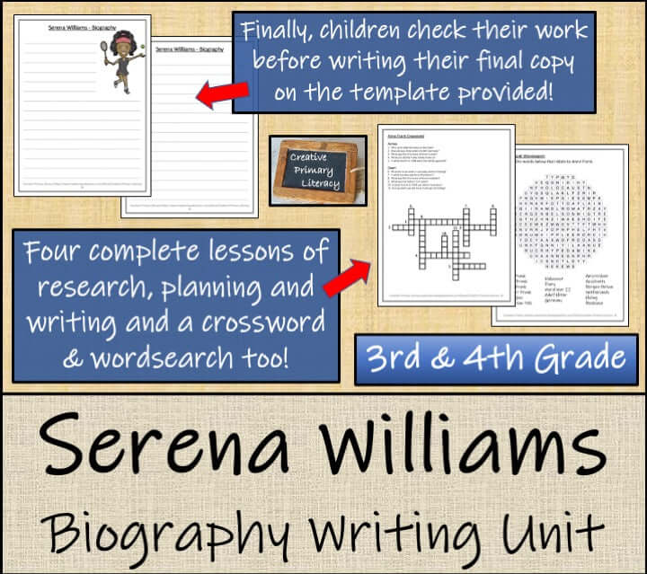 Serena Williams Biography Project & Writing Unit | 3rd Grade & 4th Grade