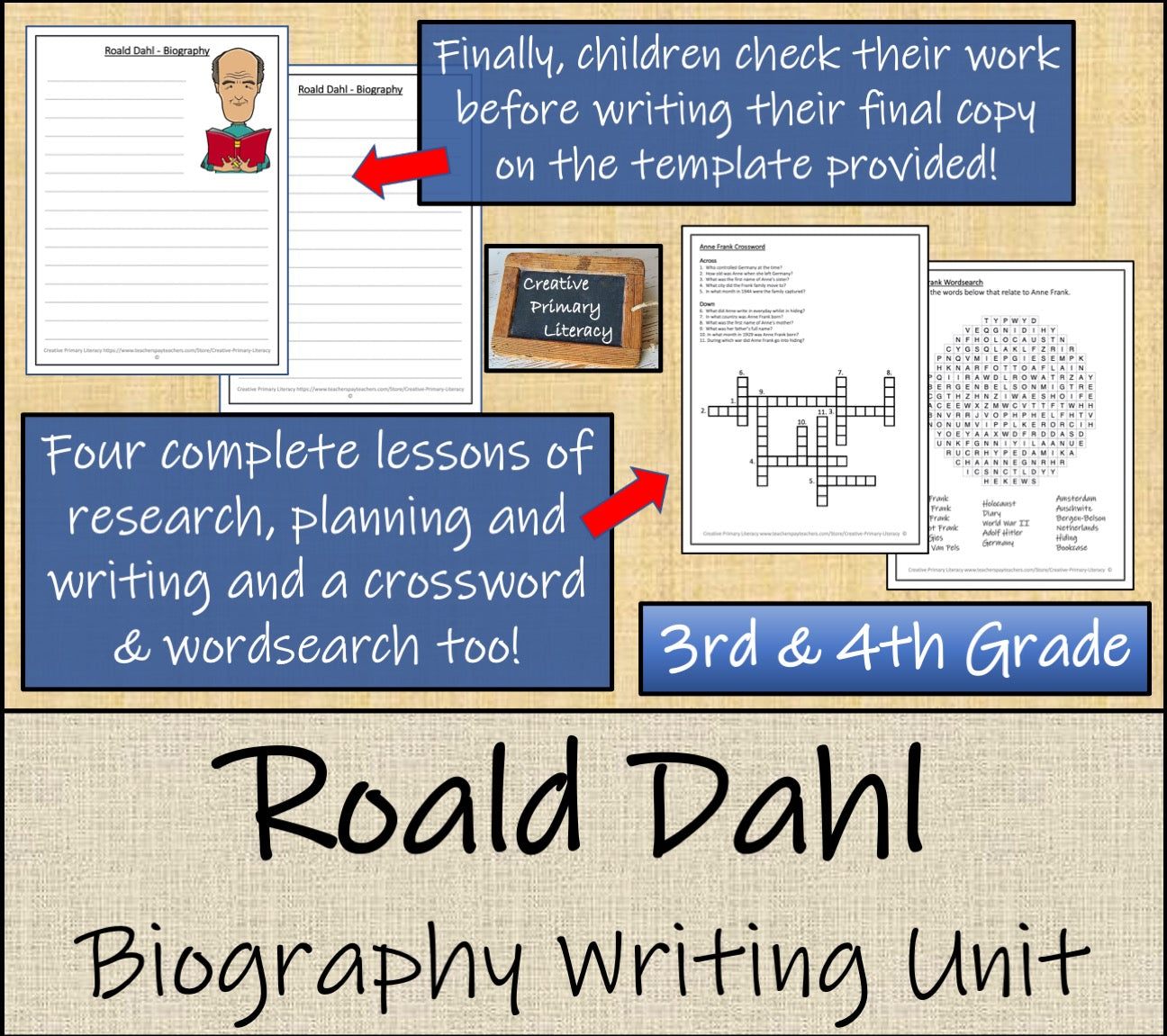 Roald Dahl Biography Project & Writing Unit | 3rd Grade & 4th Grade