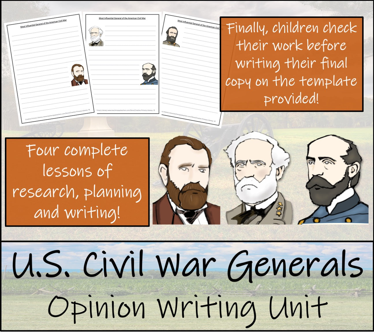 Most Influential Civil War General Opinion Writing Unit | 5th Grade & 6th Grade