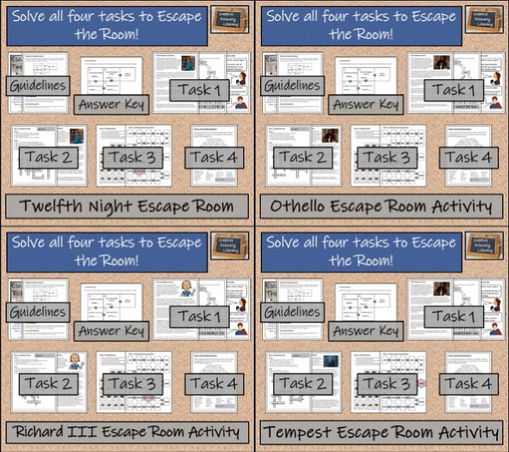 Shakespeare Plays Vol.I & II Escape Room Activity Mega Bundle | 5th & 6th Grade