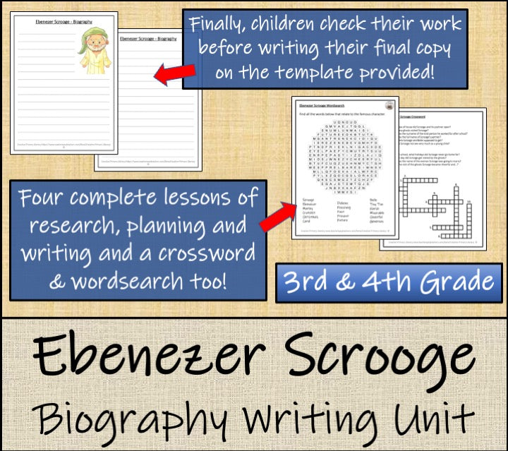 Ebenezer Scrooge Biography Project & Writing Unit | 3rd Grade & 4th Grade