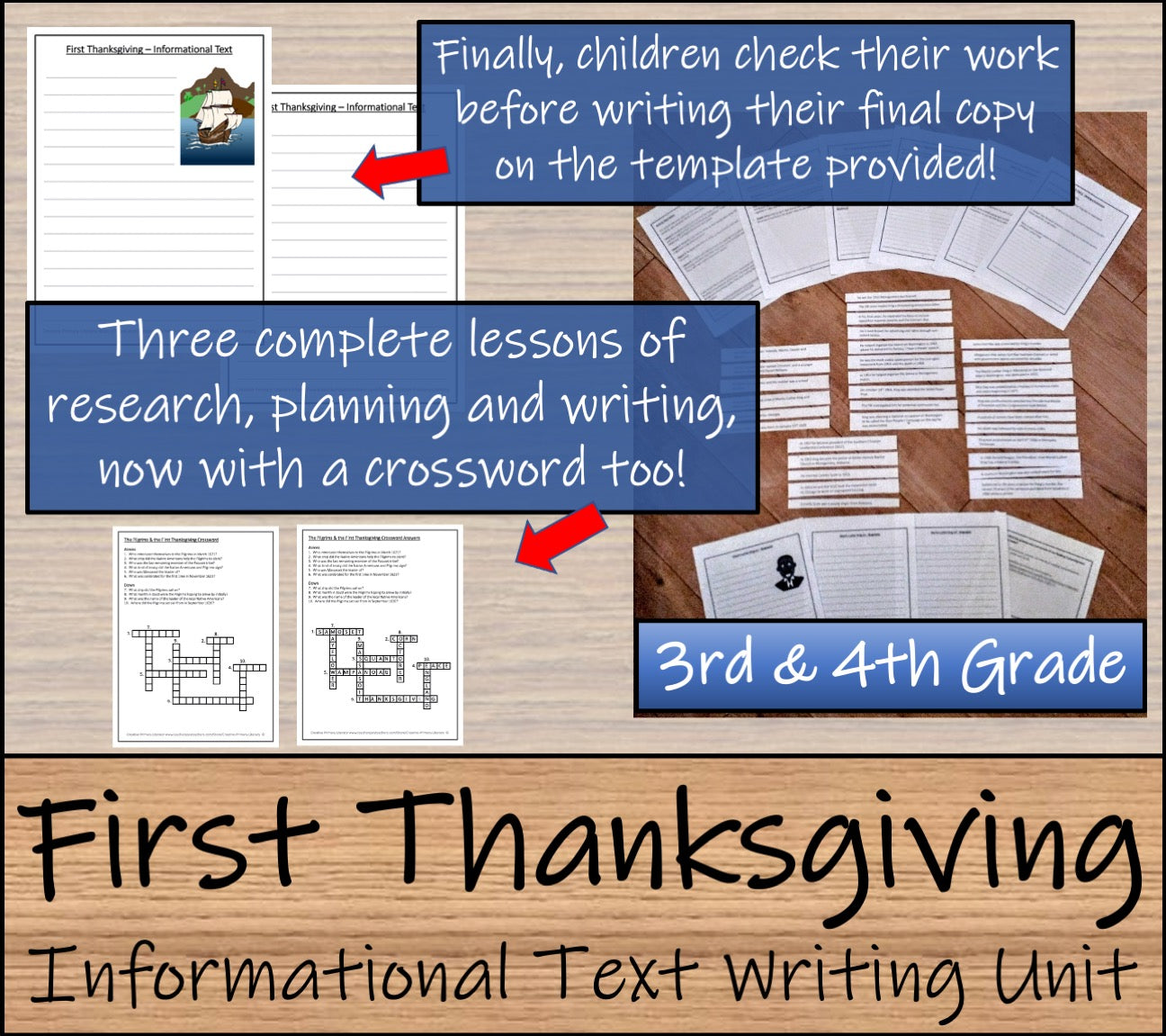 Pilgrims & First Thanksgiving Informational Writing Unit | 3rd Grade & 4th Grade