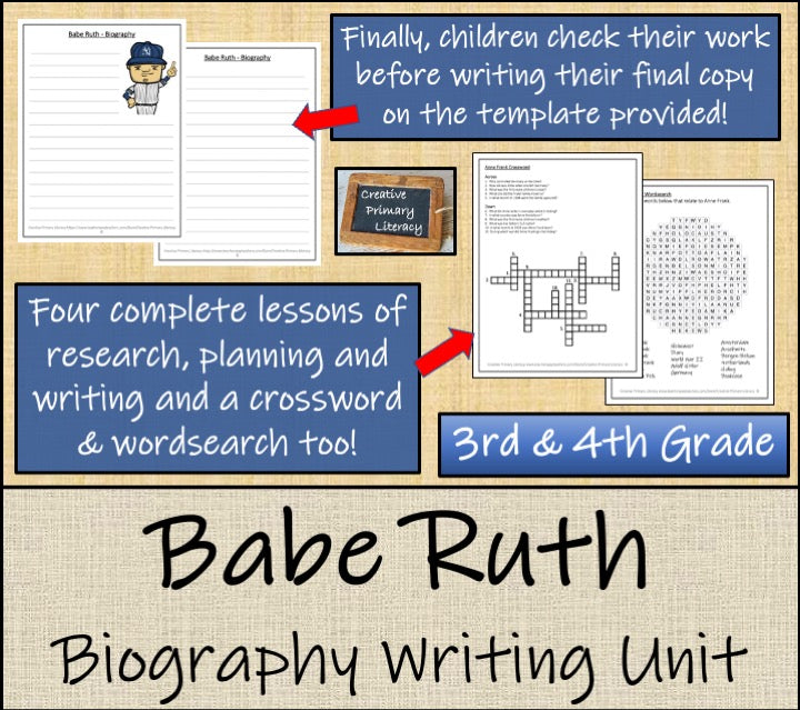 Babe Ruth Biography Project & Writing Unit | 3rd Grade & 4th Grade