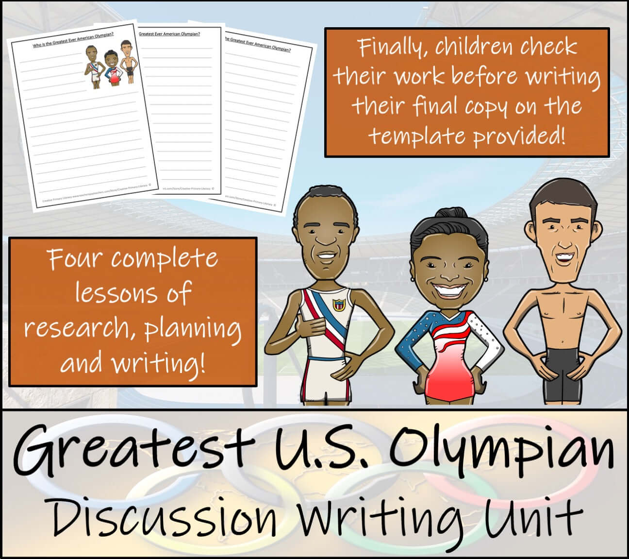 Greatest U.S. Olympian Opinion Writing Unit | 3rd–4th Grade, featuring athletes and writing resources.