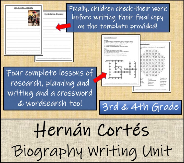 Hernan Cortes Biography Writing Unit | 3rd Grade & 4th Grade