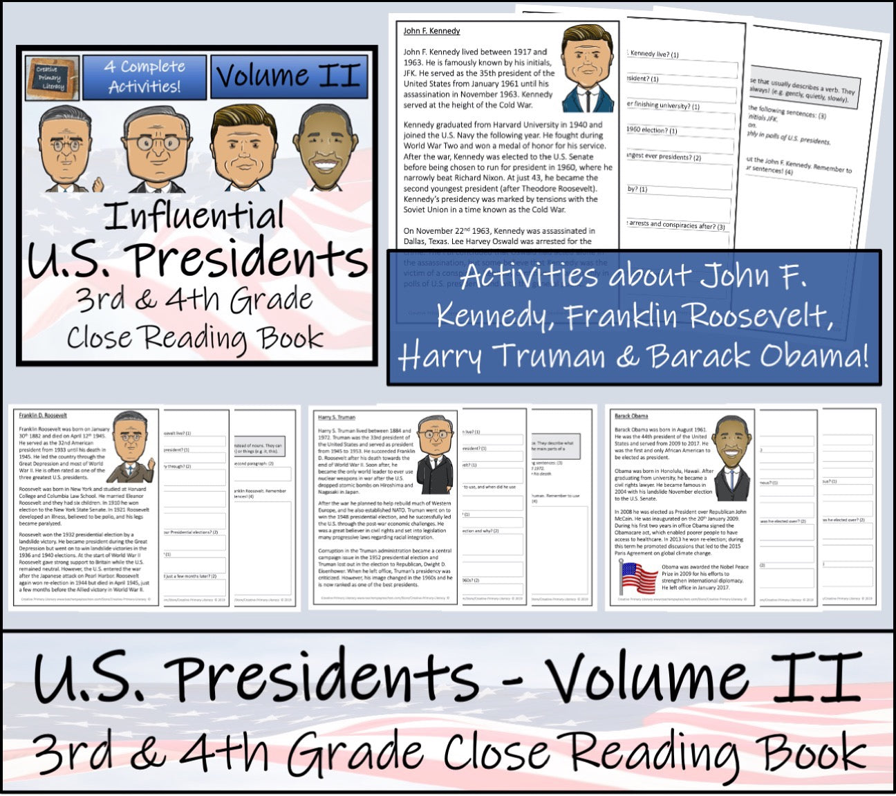 U.S. Presidents Volumes 1-4 Close Reading Book Bundle | 3rd Grade & 4th Grade