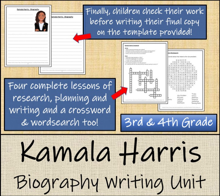 Kamala Harris Biography Project & Writing Unit | 3rd Grade & 4th Grade