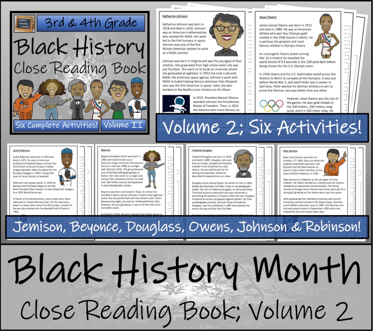 Black History Close Reading Comprehension Books 1 to 4 | 3rd Grade & 4th Grade