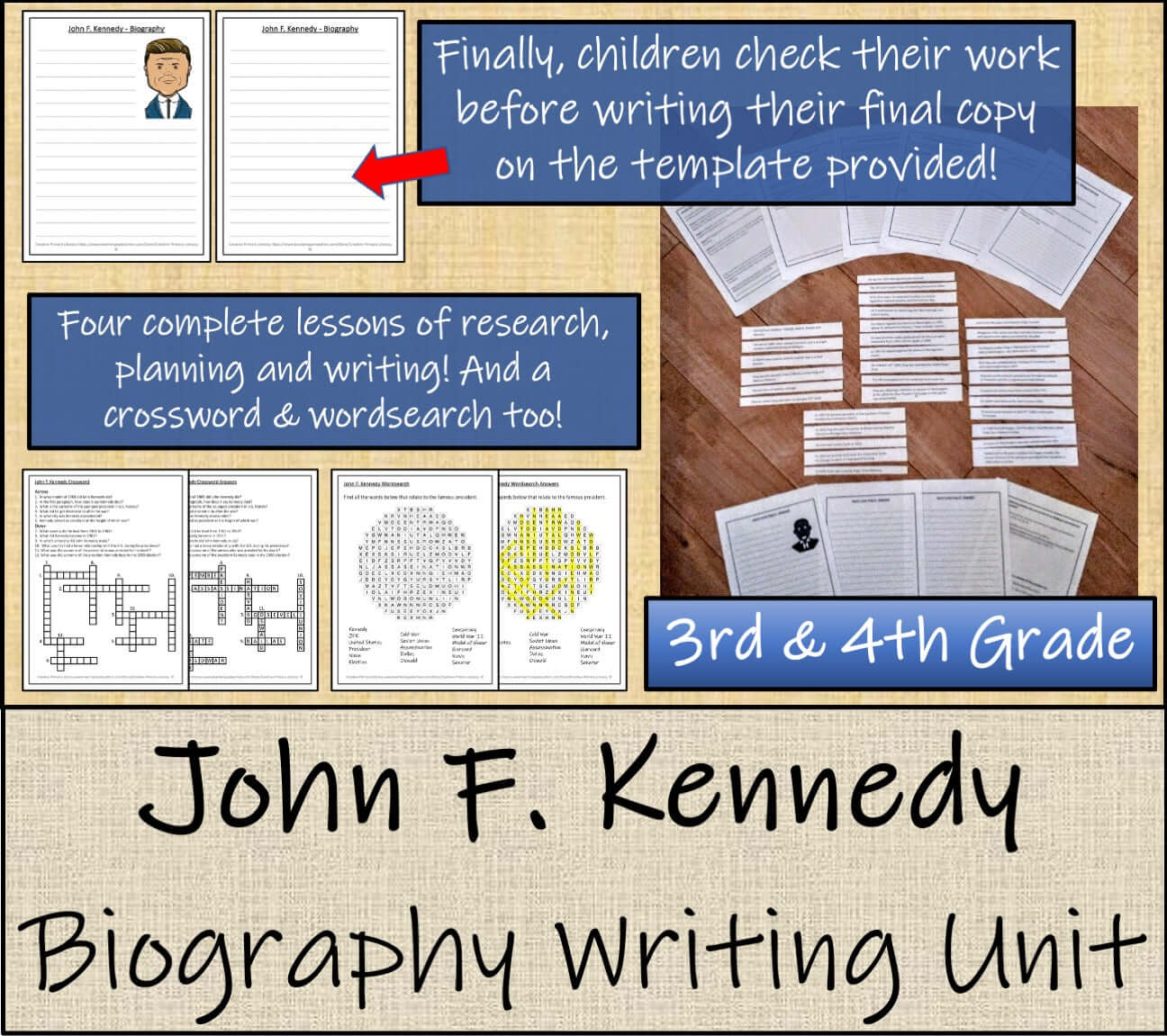 John F. Kennedy Biography Project & Writing Unit | 3rd Grade & 4th Grade