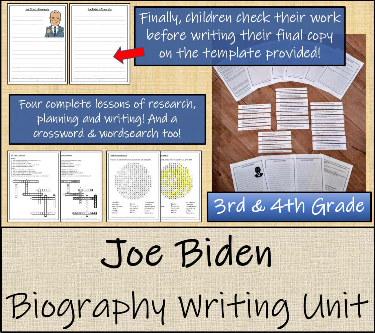 Joe Biden Biography Project & Writing Unit | 3rd Grade & 4th Grade