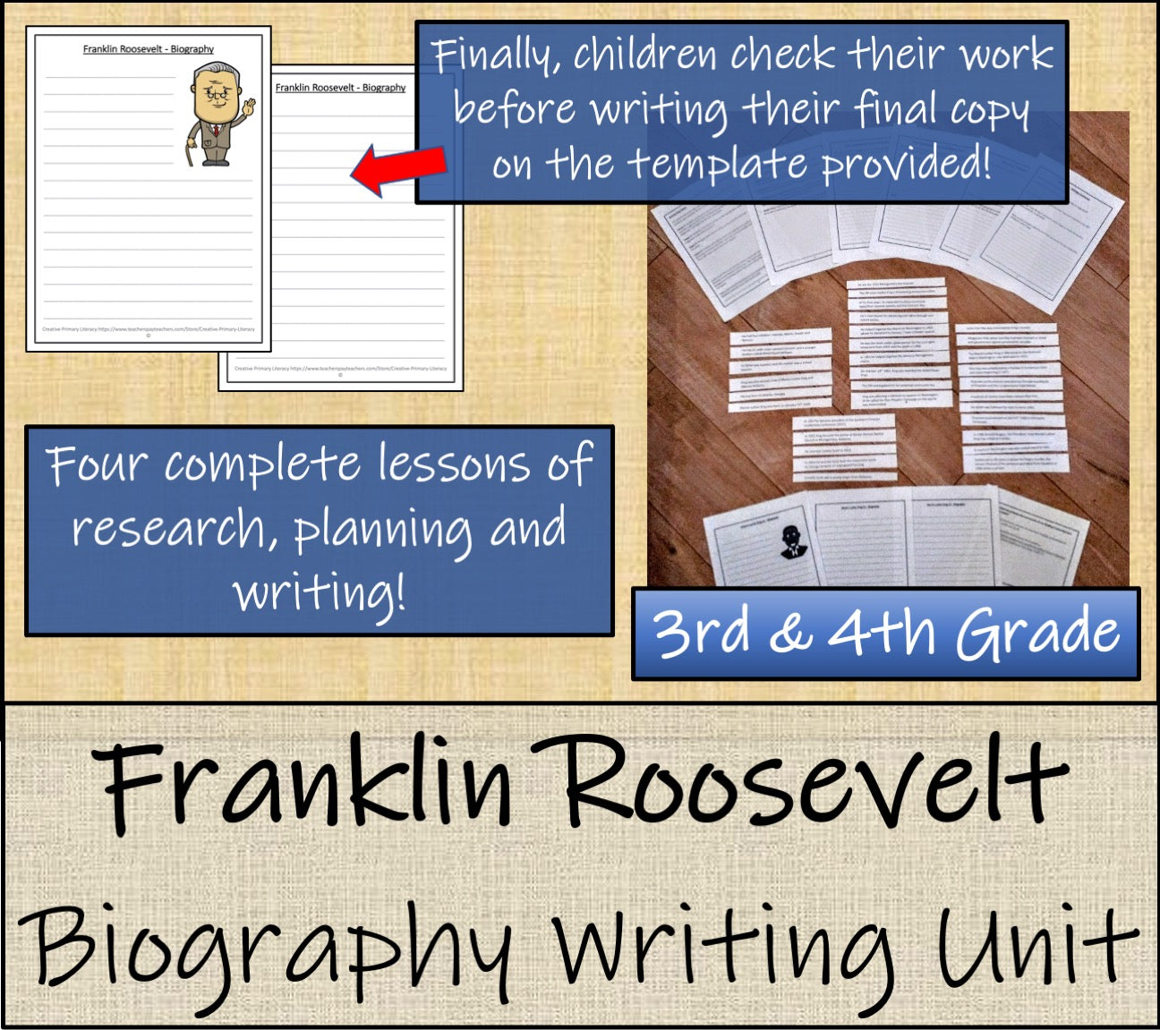 Franklin Roosevelt Biography Project & Writing Unit | 3rd Grade & 4th Grade