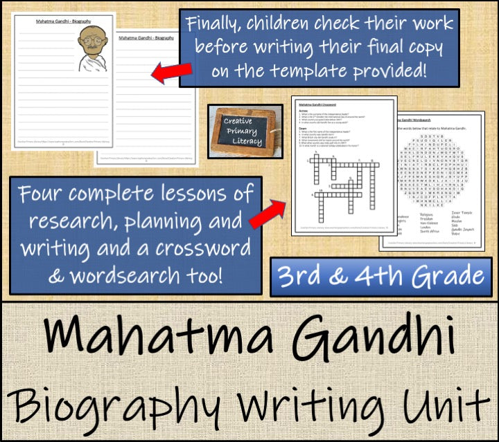 Mahatma Gandhi Biography Project & Writing Unit | 3rd Grade & 4th Grade