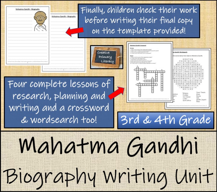Mahatma Gandhi Biography Writing Unit | 3rd Grade & 4th Grade