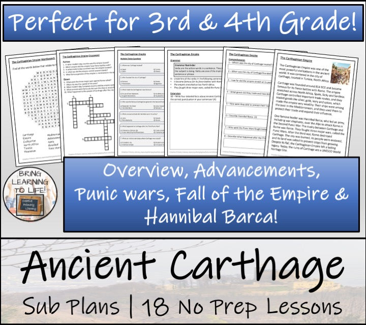 Emergency Sub Plans | Ancient Carthage Bundle | 3rd Grade & 4th Grade