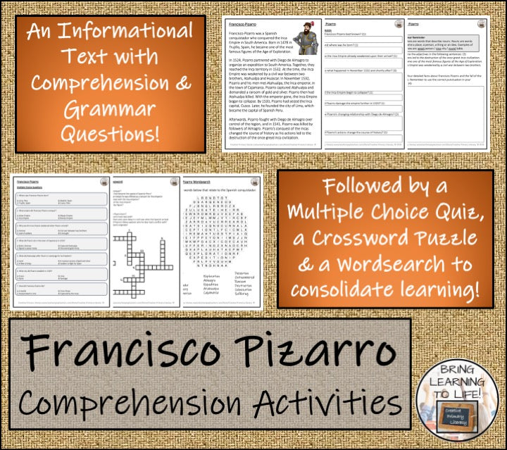 Francisco Pizarro Close Reading Comprehension Activities | 3rd Grade & 4th Grade