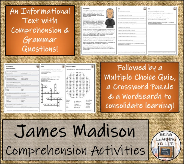 James Madison Close Reading Comprehension Activities | 5th Grade & 6th Grade