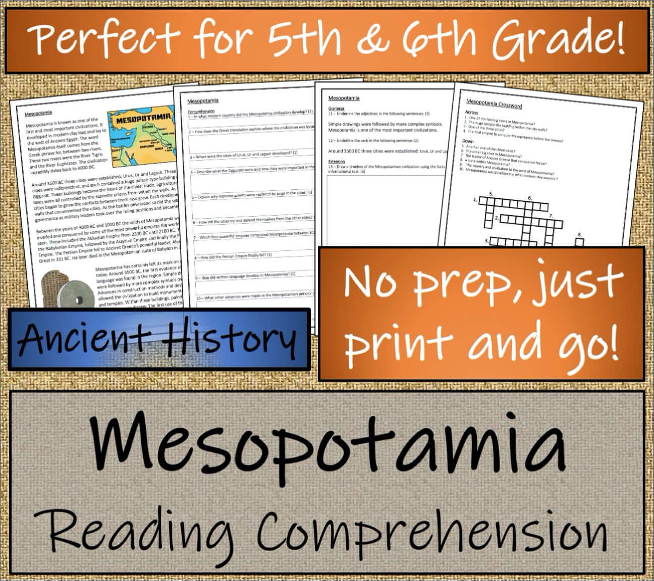 Ancient Mesopotamia Close Reading, Writing & Timeline Bundle | 5th–6th Grade