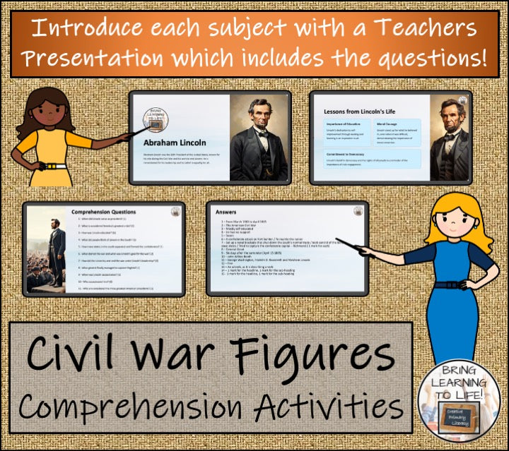American Civil War Key Figures Close Reading Activity Bundle | 5th & 6th Grade