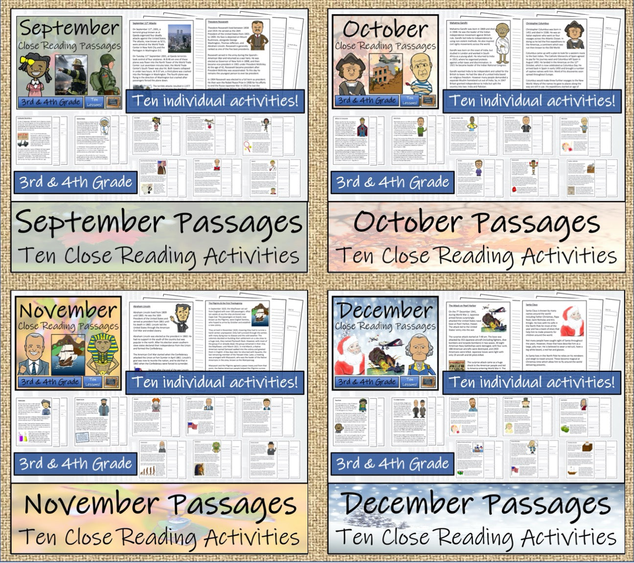 Full Year Close Reading Comprehension Book Bundle | 3rd Grade & 4th Grade