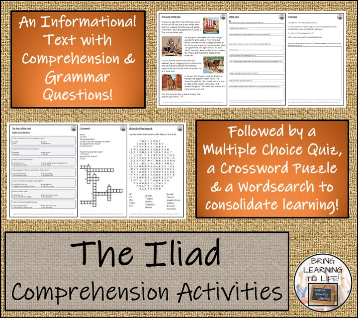 The Iliad Close Reading Comprehension Activities | 5th Grade & 6th Grade