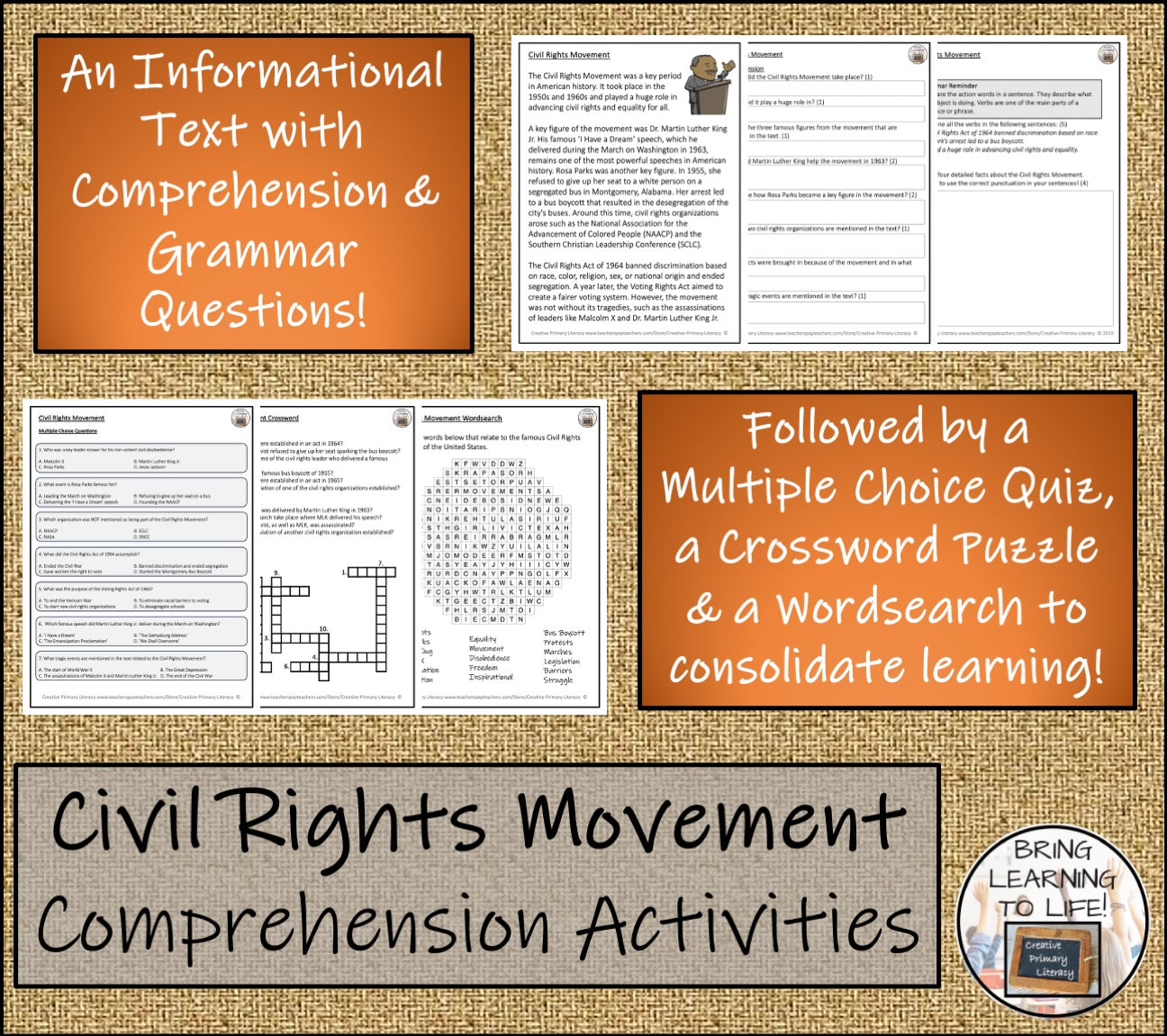 Civil Rights Movement Close Reading Comprehension Activities | 3rd & 4th Grade
