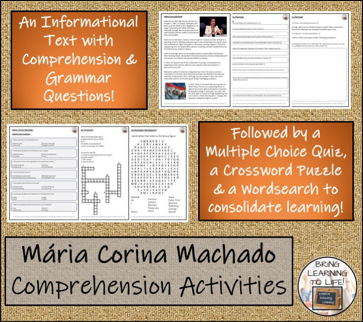 María Corina Machado Close Reading Comprehension Activities | 5th & 6th Grade