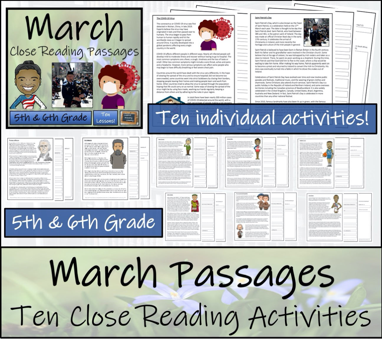 Spring Close Reading Comprehension Book Bundle | 5th Grade & 6th Grade