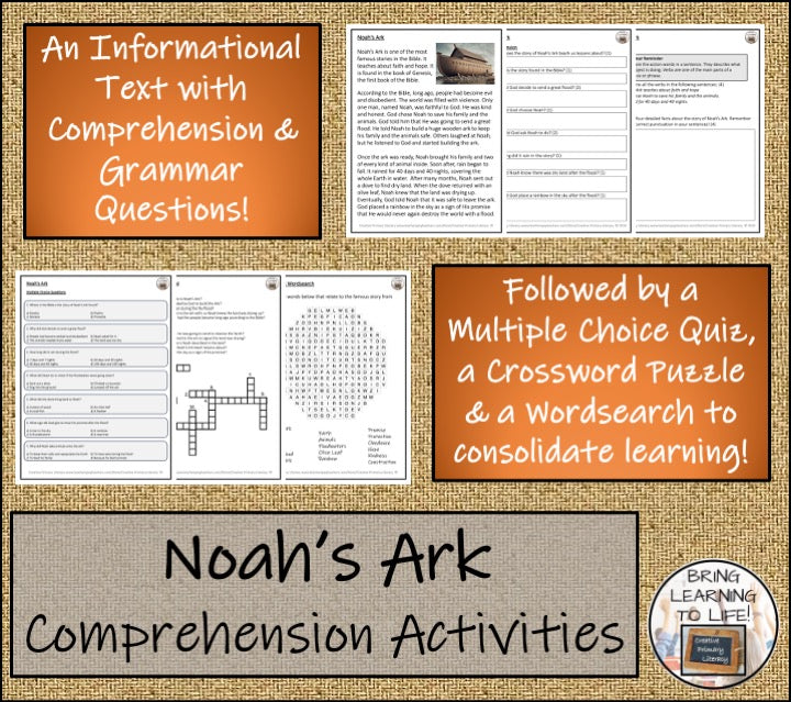 Noah's Ark Bible Story Close Reading Activities | 3rd Grade & 4th Grade