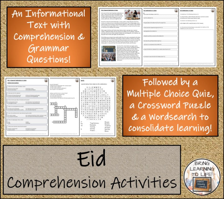 Eid Close Reading Comprehension Activities | 5th Grade & 6th Grade