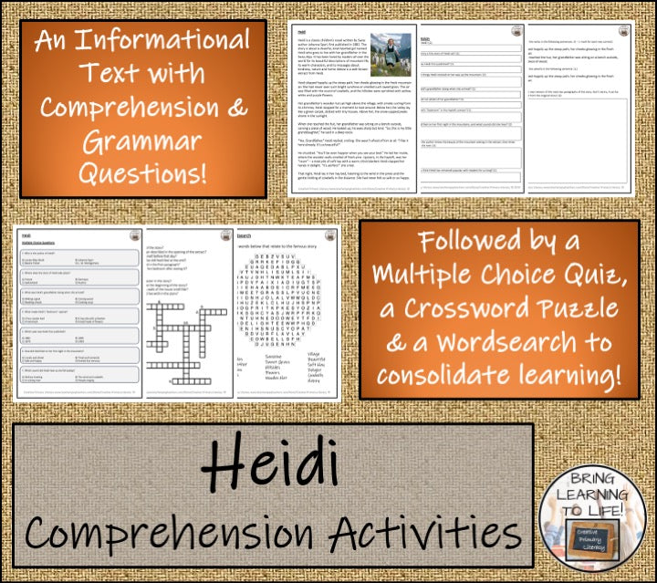 Heidi Fiction Close Reading Comprehension | 5th Grade & 6th Grade