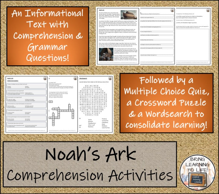 Noah's Ark Close Reading Comprehension Activities | 5th Grade & 6th Grade